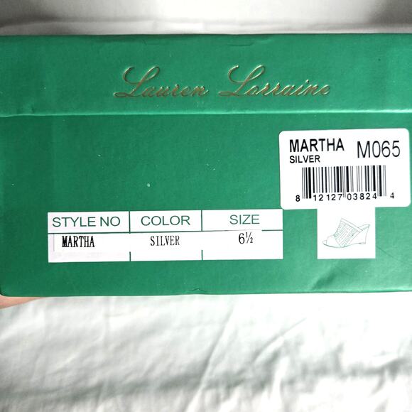 Lauren Lorraine Martha Silver Rhinestone Slip On Wedge Sandal Size 6.5 NIB - Picture 6 of 6